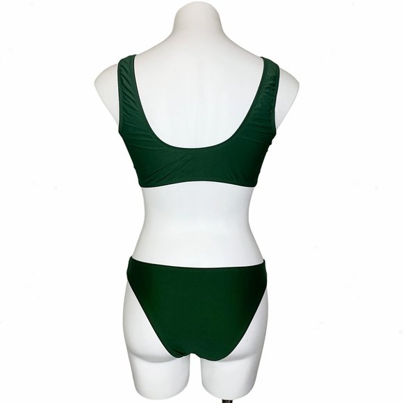 Army Green Scoop Neck Zip-Front Crop Top Bikini - Picture 12 of 16